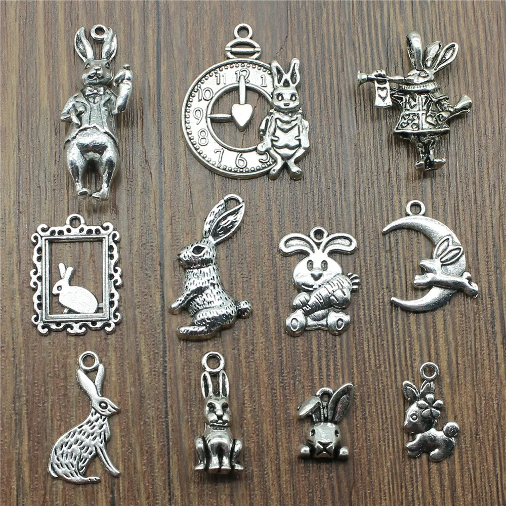 

10pcs/lot Antique Silver Color Rabbit Charm Pendants Jewelry Accessories Rabbit Charms For Jewelry Making