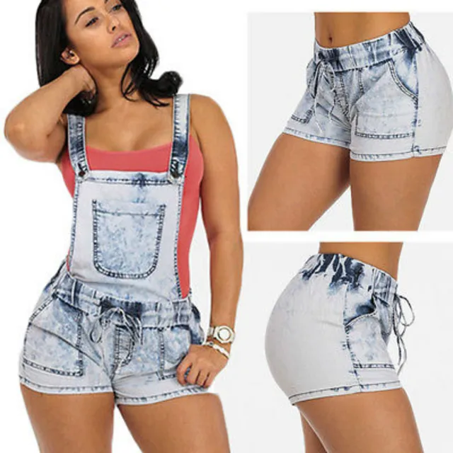 new women lady sexy hotsummerhigh waist removable strap denim plus size overalls shorts