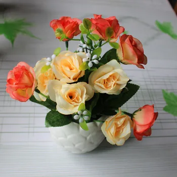 

Rose artificial flower /plastic artificial flower artificial silk flower home decoration mini vasos pots flower sets