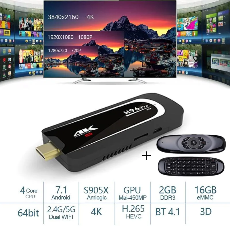 H96 Pro H3 мини-ПК Amlogic S905X ТВ-приставка четырехъядерный Android 2 4 ТВ-ключ Гб 16 1080G/5.G WiFi BT4.1