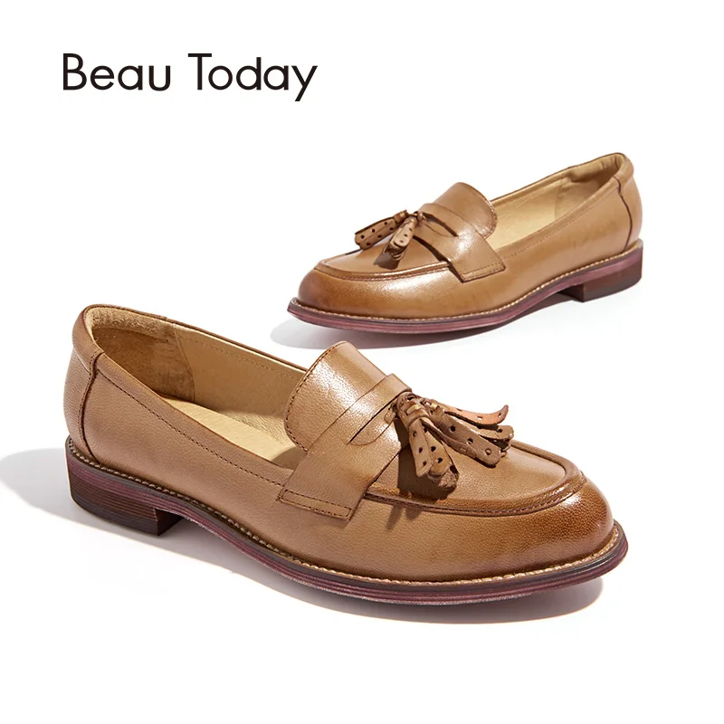 BeauToday Penny Loafers Women Tassels Genuine Leather ...