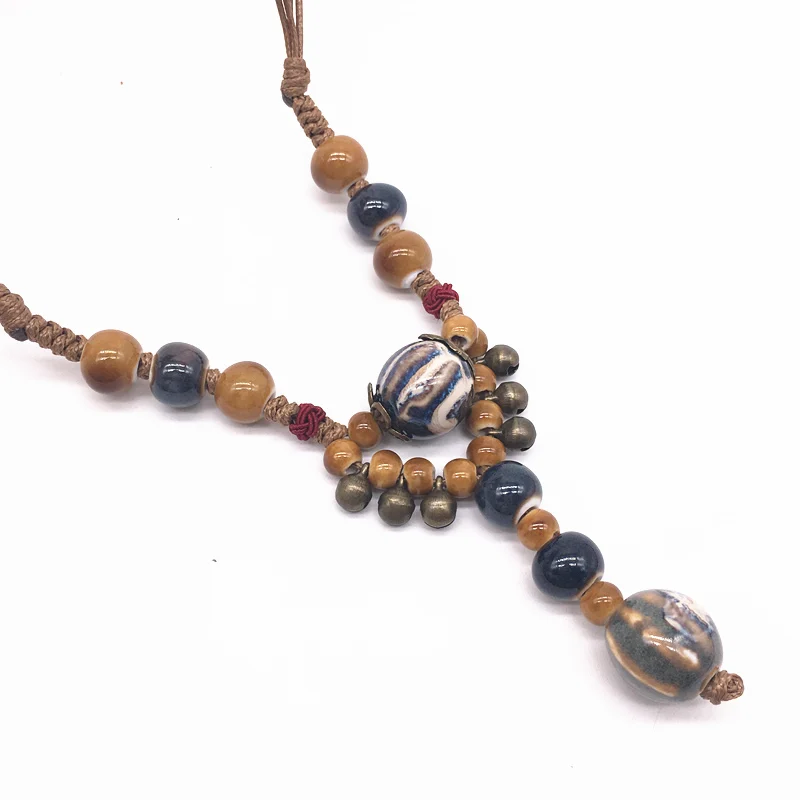 Модный керамический кулон с бусинами в богемном стиле, длинная цепочка на свитер, ожерелье, ручная работа, плетение, Цзиндэчжэнь, керамическое ювелирное ожерелье# j