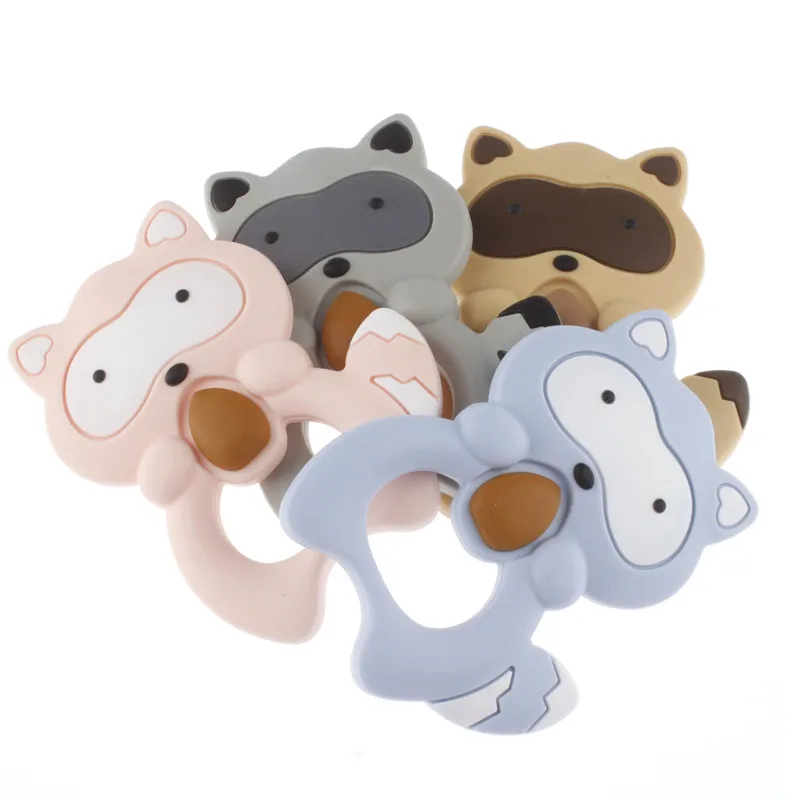 

4PC Squirrel Silicone Baby Teething Pendant Necklace Accessories Raccoon Teether BPA Free Teethers Infant Teeth Toy Gift