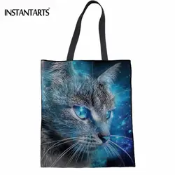 INSTANTARTS Милая 3D галактика/Вселенная кошка принт Женская хозяйственная Льняная сумка сумки дружественные Эко сумки модные супермаркеты