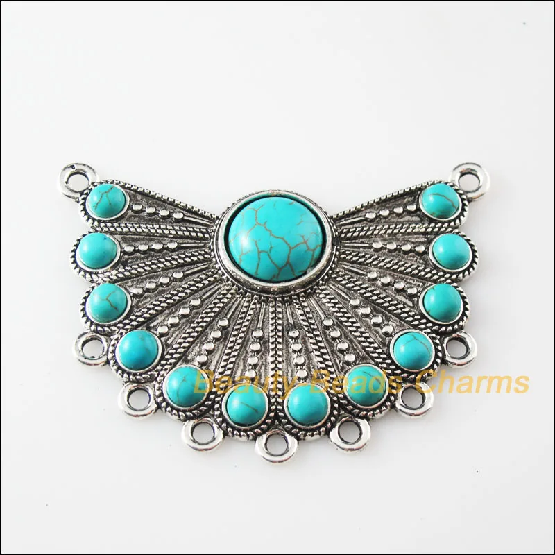 

New 1Pc Retro Tibetan Silver Sector Round Charms Pendants 42x65mm