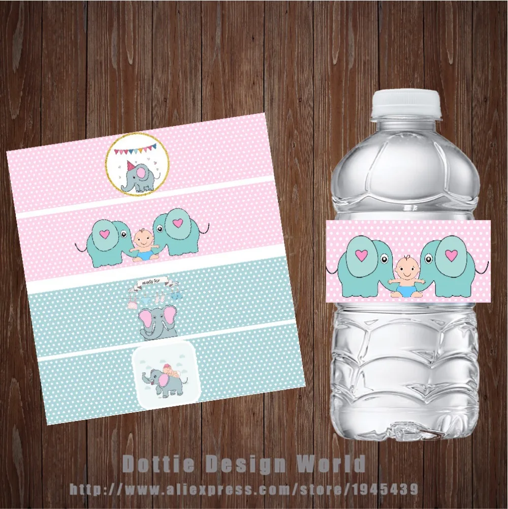 

20 pcs/lot Elephant Water Bottle Labels Candy Bar wrapper Boy Girl Baby shower Birthday New Born Party decoration free shipping