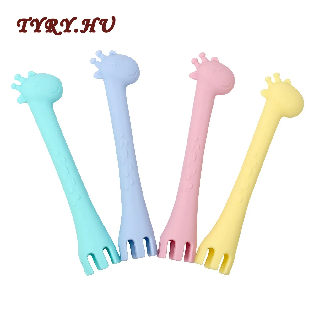 

TYRY.HU 5PC Giraffe Food Grade Silicone Beads Teether With Spoon Function for DIY Baby Teething Pacifier Chain Toy Pendant gifts