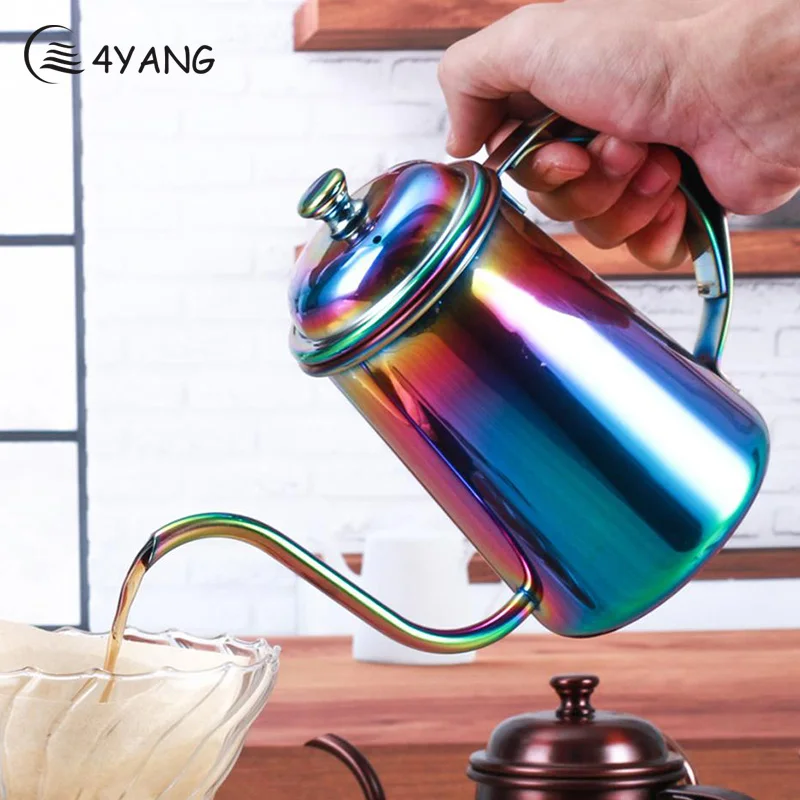 Image TTLIFE 650ML Stainless Steel Long Mouth Coffee Pot Gooseneck Spout Kettle Drip Coffee Kettle Colorful Coffee Pot Teapot Fahi Pot