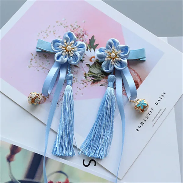 8 пара/лот заколки для волос для девочек китайский национальный стиль принцессы Ленточки Цветочные Шпильки Дети Детские аксессуары для волос - Цвет: blue