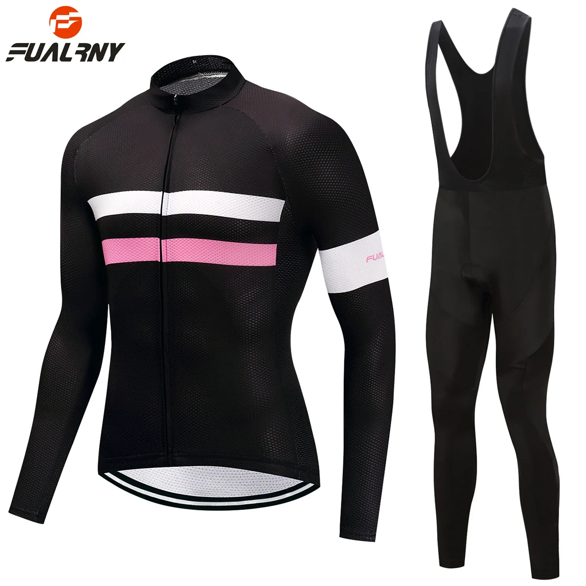 

FUALRNY 2019 Men Women Long Sleeve Cycling Clothing Set Mtb Road Mountain Bike Cycling Jersey Bib Pants Set with 9D Gel Padded