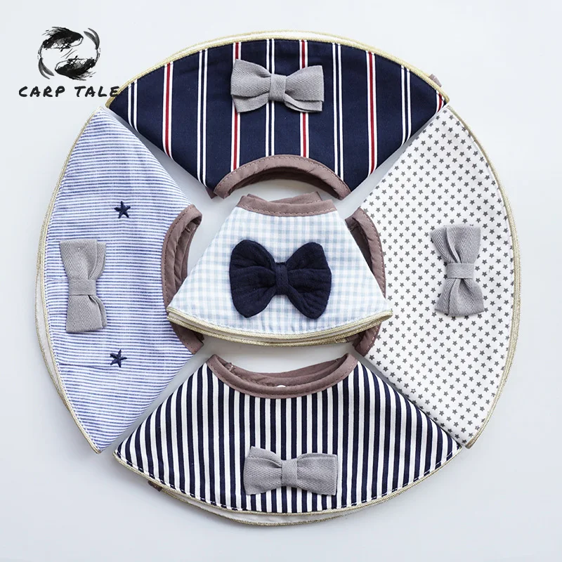 

Baby bib boy girl headscarf absorbent bibs snoring cloth round cotton baby scarf snoring baby striped bow jewelry
