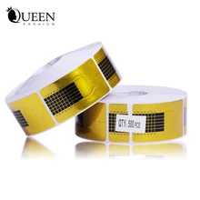 Nail Art Guide Form Sticker,500pcs/roll Square Paper Golden Acrylic UV Gel Polish Stylish Tips Extension Nail Tool for Manicure