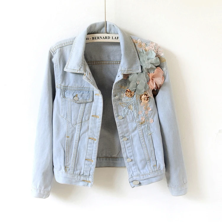 2018 Spring Autumn Women Slim Embroidered Three-dimensional Flowers Long Sleeve Denim Jacket Women's Fashion Jeans Coat 1666 2018 Spring Autumn Women Slim Embroidered Three-dimensional Flowers Long Sleeve Denim Jacket Women's Fashion Jeans Coat 1666