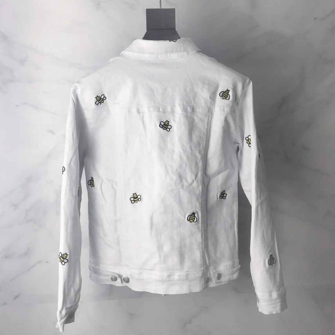 Best Version Bees Embroidery Women Men Deinim Jacket Hiphop Streetwear Men Denim Jeans Jacket