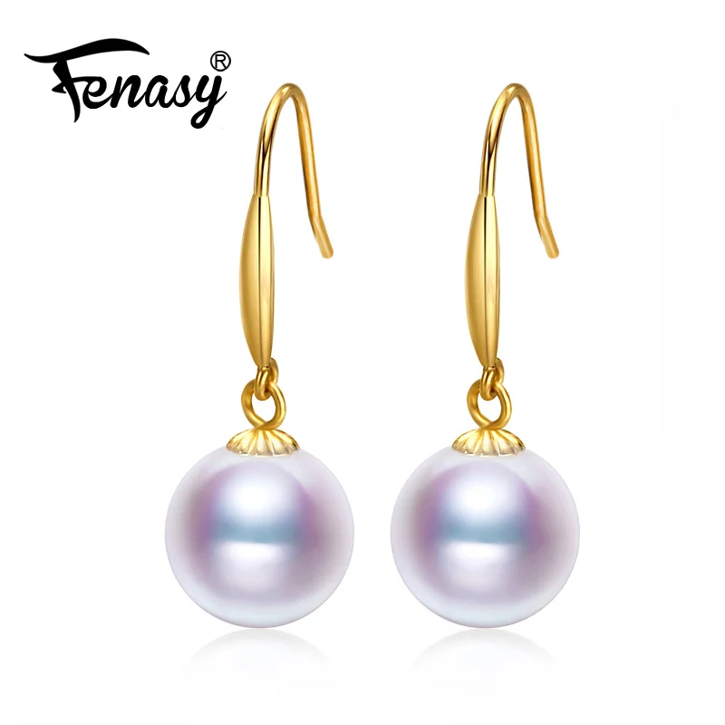 FENASY 18k золотые серьги Akoya жемчужные ювелирные изделия 18K Настоящее золото круглые