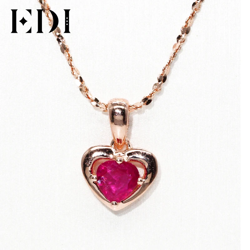 EDI Natural Ruby Heart Pendant Necklace Valentine Exquisite 14K 585 Rose Gold Genuine Red Gemstone Pendant Jewelry For Women