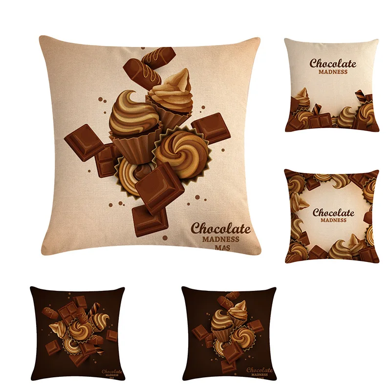 

Cartoon Chocolate Cushion Cover Comfortable Linen Pillow Case Kid Snacks Decorative for Sofa Bed Sweet Home Living Room Decor