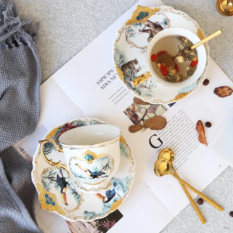 Nordic Ceramic coffee cup and Saucers Animal pattern Porcelain Coffee Cup and Dish Set Home Party Afternoon Tea set Drinkware Nordic Ceramic coffee cup and Saucers Animal pattern Porcelain Coffee Cup and Dish Set Home Party Afternoon Tea set Drinkware
