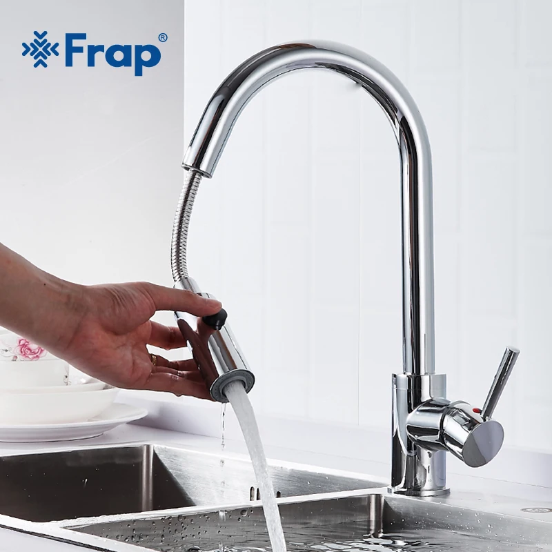 

Frap Silver Pull-out Kitchen Faucet Brass Single Handle Chrome 360 Rotation Two Ways Water Outlet Multifunctional Faucet Y40076