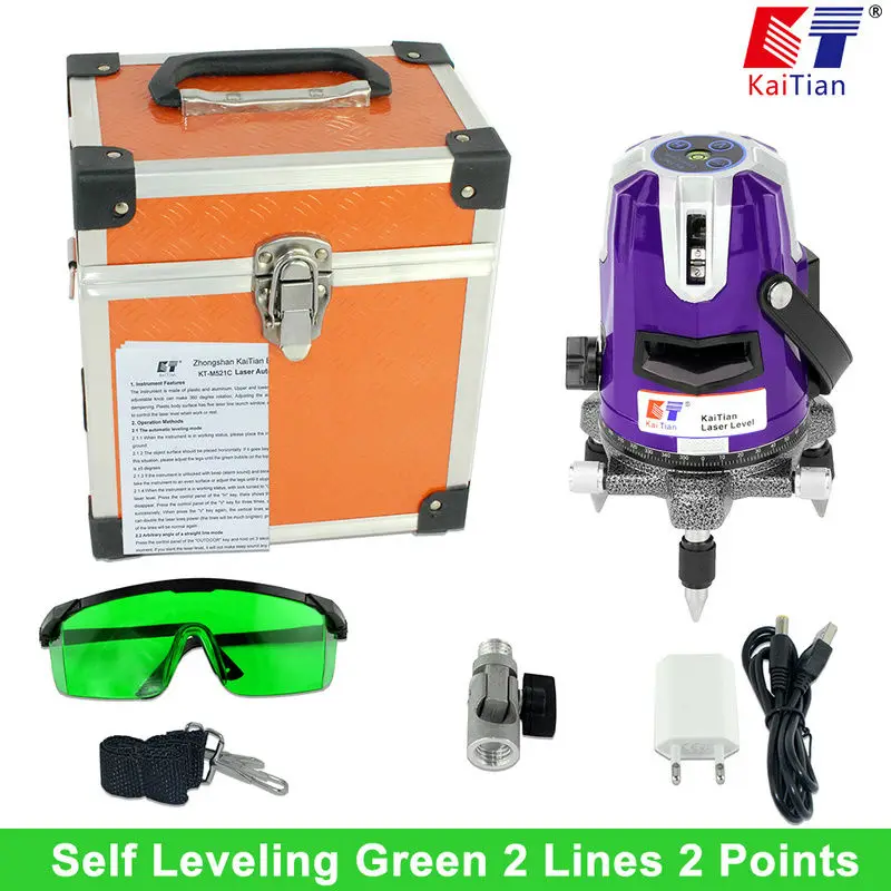 

KaiTian Laser level Self Leveling Green 2 Lines 360 Rotary Vertical HorizontalLasers with Bracket Slash Function Outdoor Levels