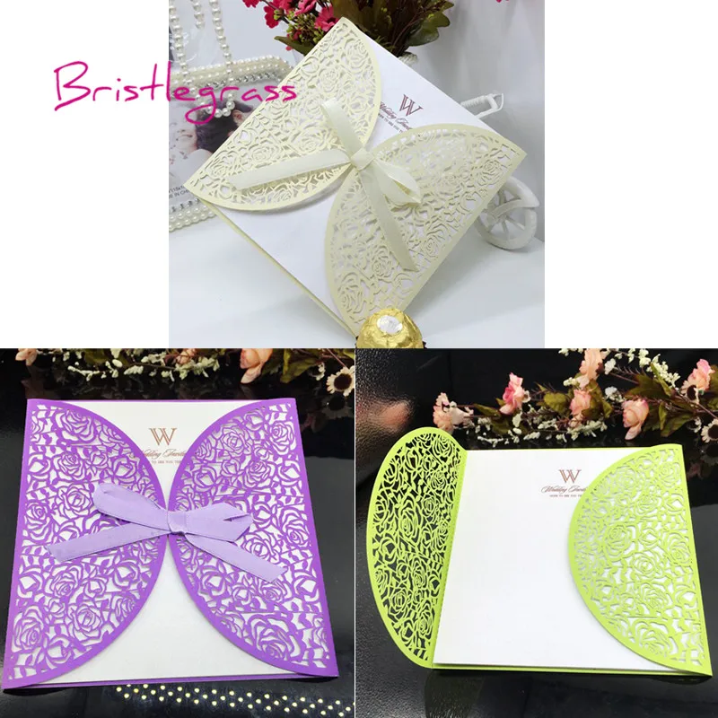 BRISTLEGRASS 1 Set Sample Laser Cut Ribbon Bowtie Rose Flower Party Wedding Invitation Engagement Event Invite Card Personalised | Дом и сад