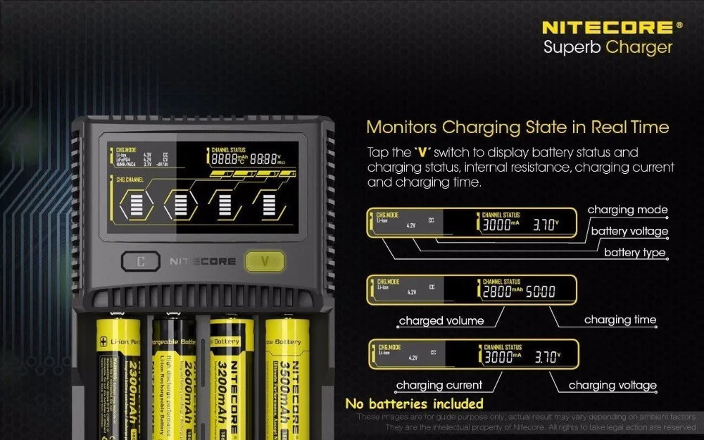 Nitecore SC4 ЖК-дисплей USB быстрая интеллектуальная Быстрая зарядка превосходное зарядное устройство для li-ion/IMR/LiFePO4/Ni-MH зарядное устройство