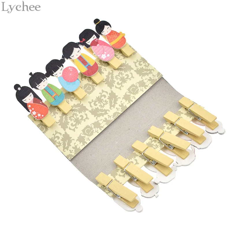 

Lychee Japanese Kimono Doll Wooden Clip For Birthday Party Seat Clip Home Room Day Baby Accessories Cloth Clip