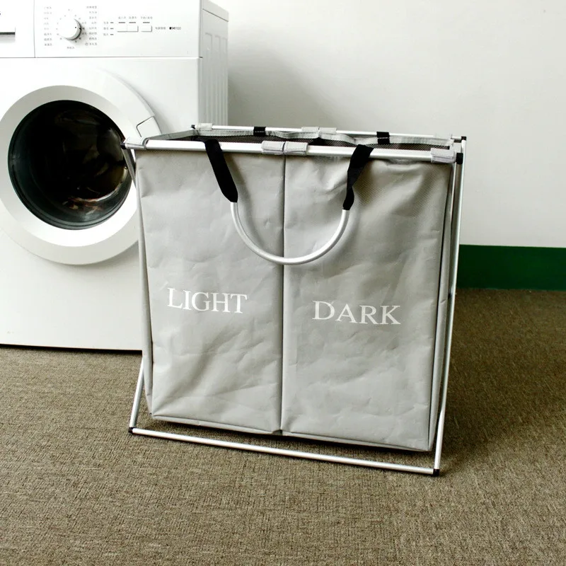 Thick Oxford Laundry Basket Foldable Formwork Two Grid Handle Storage Box Bathroom Rack Dirty Clothes Hamper | Дом и сад