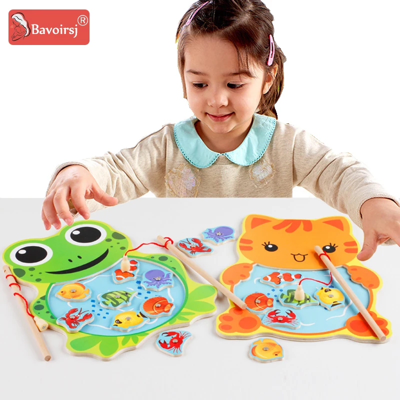 Colorful Painting Baby Toys Wooden Montessori Puzzles For Baby Fishing Toys Parenting Magnetic Games Toy T0267