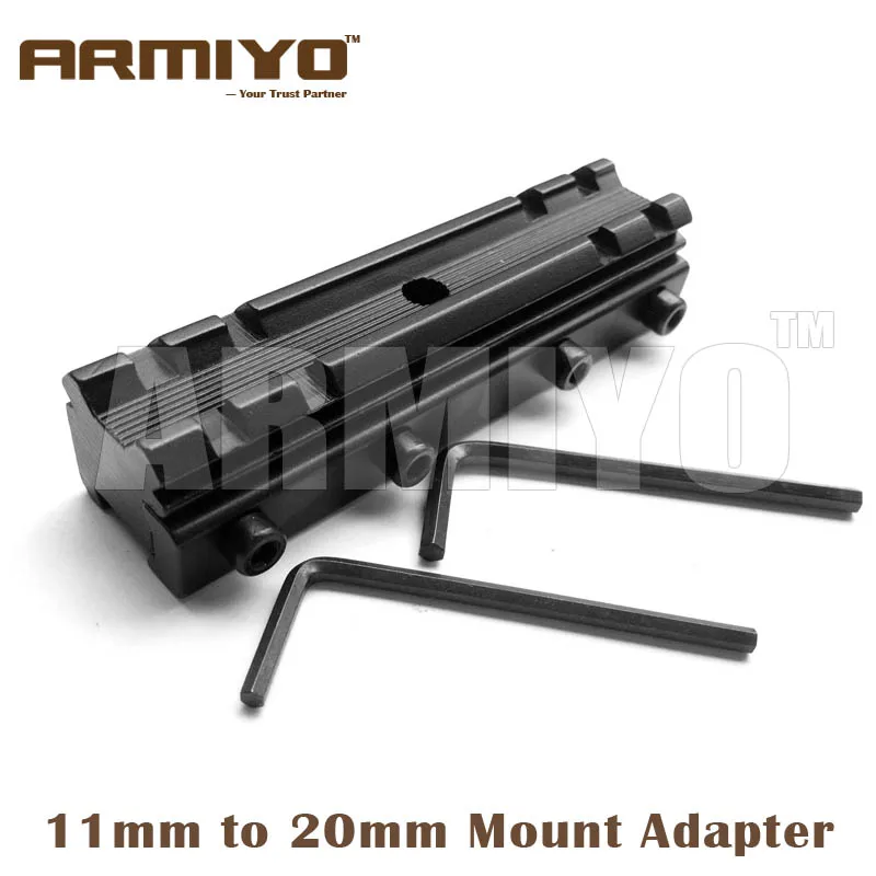 

Armiyo 90mm Length 11mm Extension to 20mm Picatinny Rack Rail Adapter Scope Mount Converter Hunting Shooting Accessories