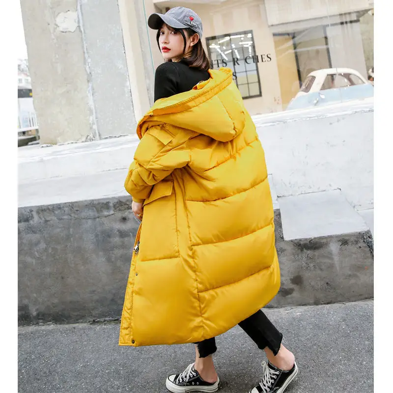Черная, желтая, свободная зимняя куртка для женщин, плюс размер, толстовки, толстый пуховик, хлопок, зимнее пальто, Abrigo Mujer, теплая куртка, длинная парка C5061