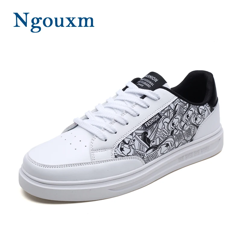 

Ngouxm Sneakers Shoes Men Spring Autumn Leather Men's Vulcanize Shoes Lace-Up Fashion Print Pattern Outdoor Man Flat Shoes