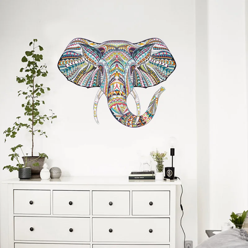 Цветная Наклейка на стену со слоном, семейная наклейка для гостиной, спальни, Декор для дома, аксессуары для украшения, художественная наклейка s