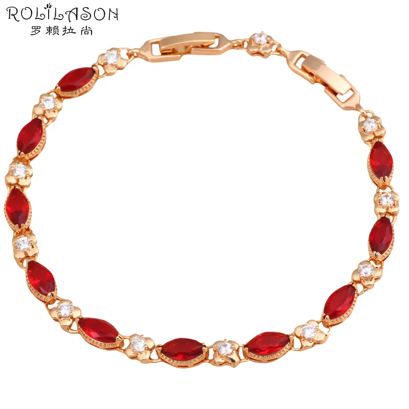 

ROLILASON Brand Delicate design golden fashion jewelry Zircon Red Crystal Prom party bracelets Nickel Lead Free TBS755