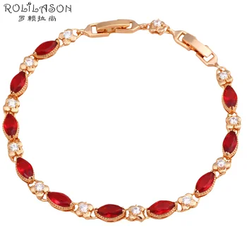 

ROLILASON Brand Delicate design golden fashion jewelry Zircon Red Crystal Prom party bracelets Nickel Lead Free TBS755