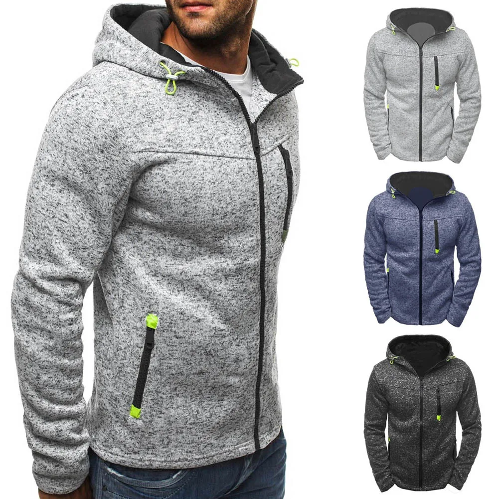 Casual Men's Hooded jacket 2019 Spring autumn mens slim Fleece Hoodie coat male Solid color zipper Warm Sweatshirt Cardigan Tops