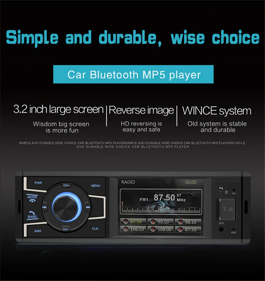 Автомобильный приемник 3," Bluetooth RMVB/MP5/радио/Bluetooth плеер FM радио Поддержка микрофон с сабвуфером