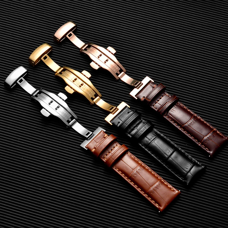 

Genuine Leather Watchband Calfskin With Butterfly Buckle Bands Bracelet for Watch Strap sized in 14 16 18 19 20 21 22 mm