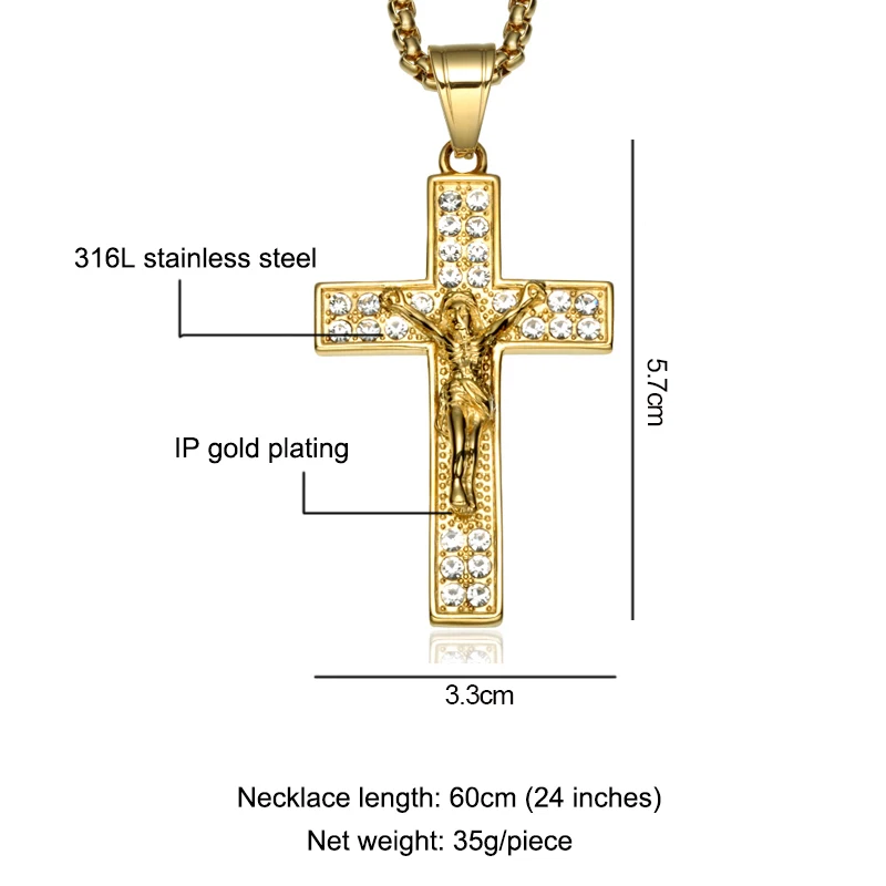 Хип-хоп Bling Ice Out распятие INRI Jesus шт подвески и ожерелья s Нержавеющая Сталь CZ Хрустальный Крест Ожерелье христианские ювелирные изделия - Окраска металла: Gold