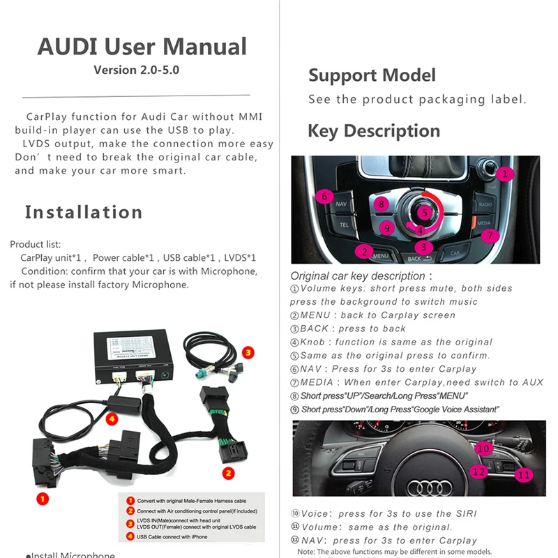 Sale Sinairyu Video Interface With Carplay Screen Mirroring Functions for A4 A5 B8 Q5 With Audi Concert Symphony Model 5