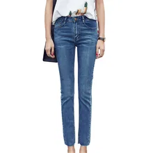 Мягкие джинсы для Для женщин Высокая талия эластичные узкие прямые джинсовые штаны ботильоны Длина Femme Брюки Джинсы бойфренда в Корейском стиле