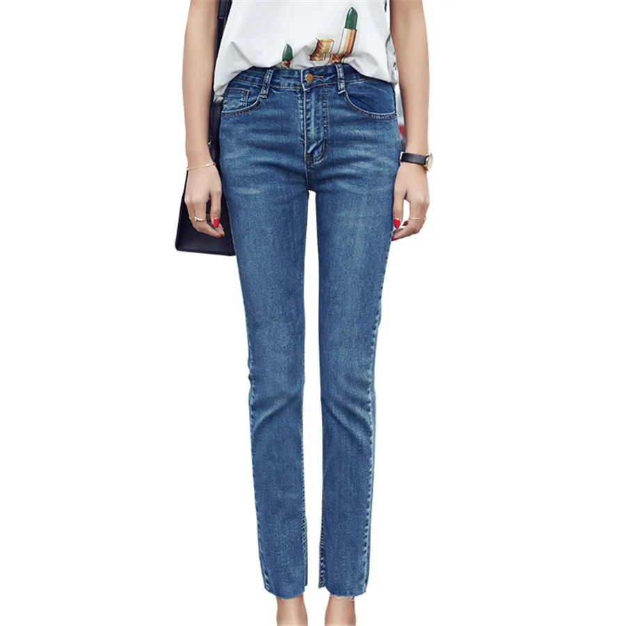 Soft Denim Jeans For Women High Waist Elastic Slim Straight Denim Pants