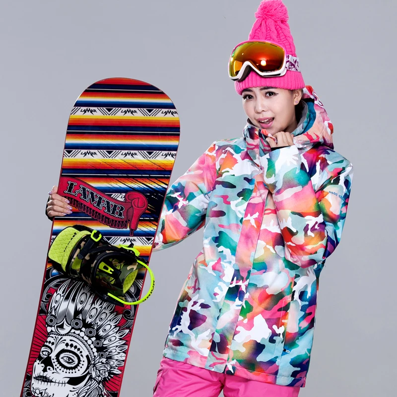 Women Gsou Snow Band Windproof Waterproof Skiing Snowboard Outdoor Sport Wear Camping Riding Female Thicken Thermal Warm Coat