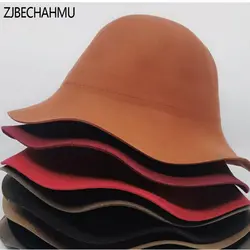 ZJBECHAHMU шляпы Модные однотонные шерстяные aclassk Hat Fedoras для женщин девочек весна осень европейский и американский стиль Fedoras Snapback Hat