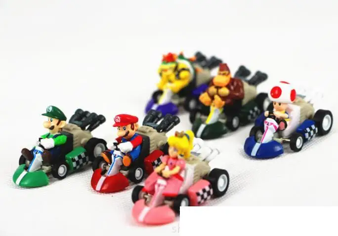 Game Super Mario Luigi Peach PVC Figure Doll Racing Car Pullback Kart Toy 6pcs 