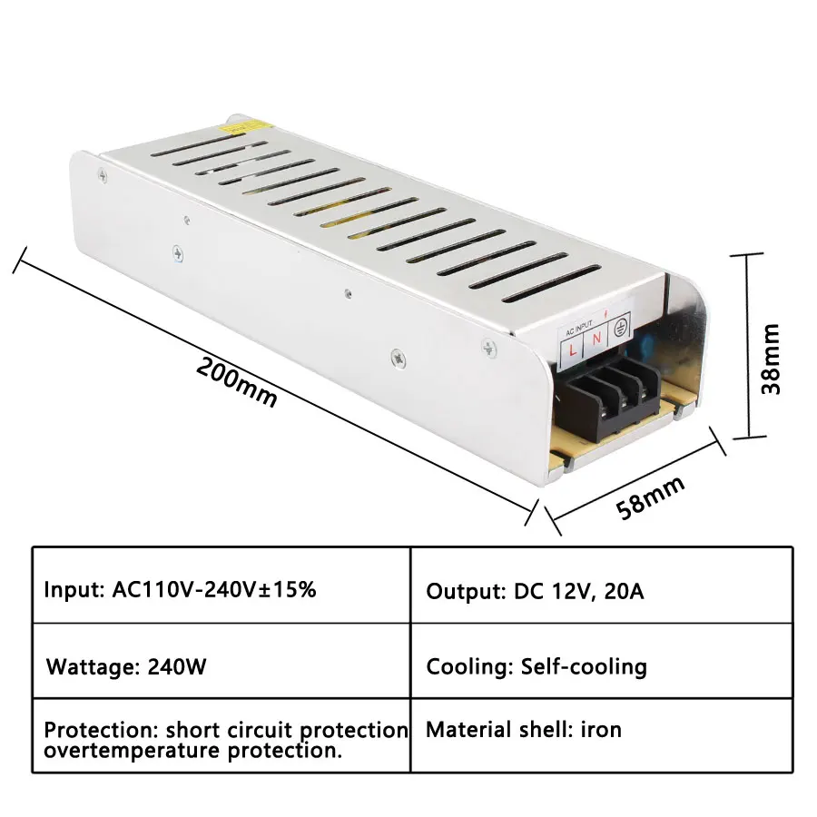 SMPS 24 12 В светодиодный импульсный источник питания AC-DC 24 В AC DC 220 В до 12 В 3A 5A 10A 15A 30A длинный источник Питания SMPS светодиодный драйвер