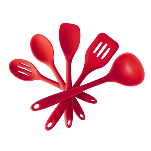 Кухонная силиконовая ложка с антипригарным покрытием, лопатка, половник, венчики для яиц, посуда, набор посуды, кухонные принадлежности для инструментов - Цвет: E Red