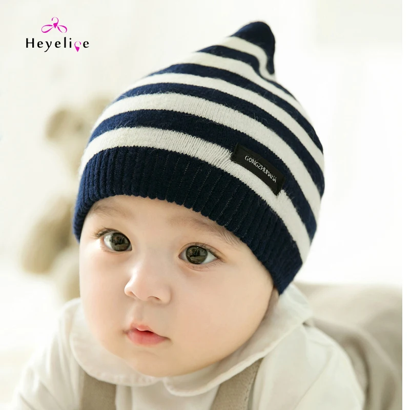 New Striped Knitted Baby Cap Autumn Winter Boy Gilrs Warm Kids Skullies