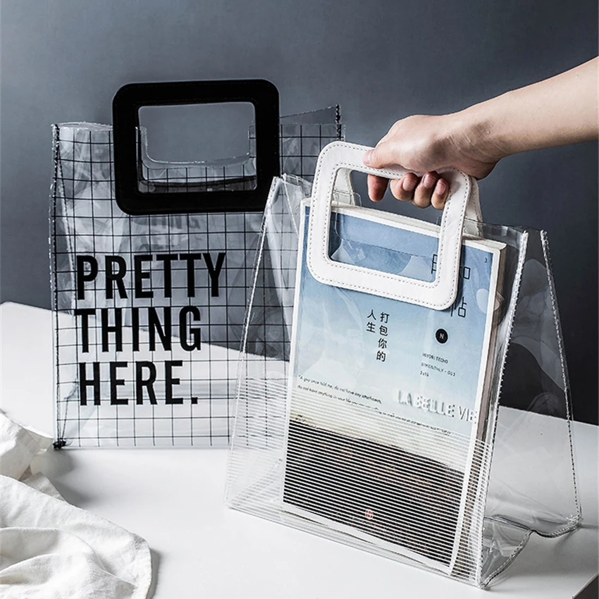 

Clear PVC Shoulder Bags Women Washing Handbags Jelly Transparent Tote Bag Waterproof Makeup Storage Bag Fashion Lunch Bags