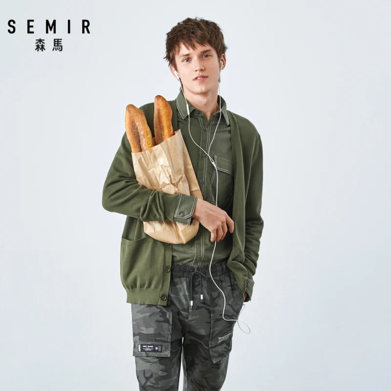 SEMIR вязаный мужской кардиган осенний приталенный свитер с v-образным вырезом мужской Молодежный корейский индивидуальный хлопковый свитер